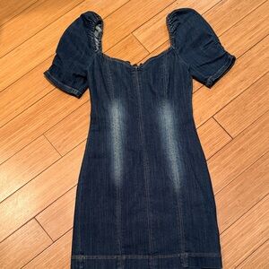Alice + Olivia Blue Denim Puff Sleeve Dress